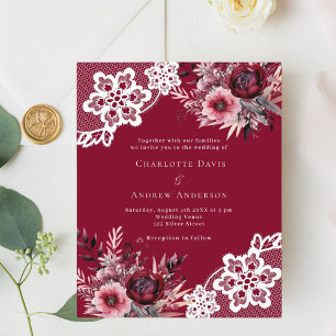 Papier Dentelle blanche rose bordeaux