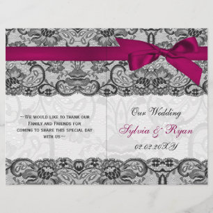 Papier dentelle blanche, ruban rose pli livre de mariage