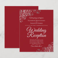 Dentelle d'argent sur le mariage rouge Invitation