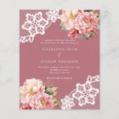 Papier Dentelle d'or rose rose faire-part de mariage flor (Devant)