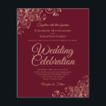 Papier Dentelle d'or rose sur la Bourgogne BUDGET Mariage<br><div class="desc">Ces invitations de mariage abordables et abordables sont le choix parfait pour la classe, le style et la beauté sur un budget. Le design est composé d'un arrière - plan bordeaux avec des boucles d'or rose ornées et des tourbillons dans les coins. La typographie comprend des lettres de script sophistiquées...</div>