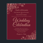 Papier Dentelle d'or rose sur la Bourgogne BUDGET Mariage<br><div class="desc">Ces invitations de mariage abordables et abordables sont le choix parfait pour la classe, le style et la beauté sur un budget. Le design est composé d'un arrière - plan bordeaux avec des boucles d'or rose ornées et des tourbillons dans les coins. La typographie comprend des lettres de script sophistiquées...</div>