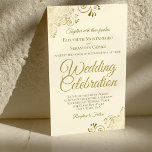 Papier Dentelle d'or sur crème Faire-part de mariage BUDG<br><div class="desc">Ces belles invitations de mariage sont abordables et abordables, ce qui en fait le choix parfait pour la classe, le style et la beauté sur un budget. Le design se compose d'un arrière - plan couleur ivoire ou crème avec des boucles en dentelle dorée ornées et des tourbillons dans les...</div>