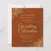 Papier Dentelle d'or sur la rouille Orange Faire-part de (Devant)