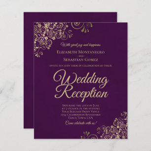 Papier Dentelle d'or sur Plum mariage réception Invitatio