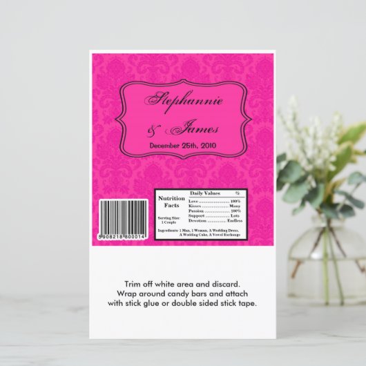 Papier Dentelle en damas rose chaud Hershey's Large Bar W (Debout devant)