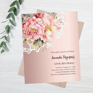 Papier Dentelle en or rose 50e anniversaire invitation