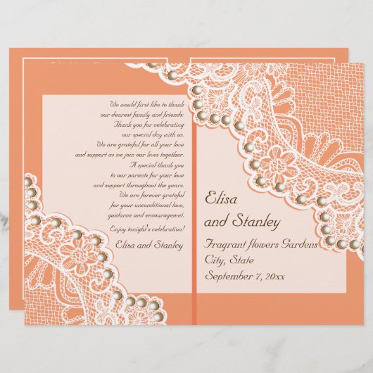 Papier Dentelles blanches & perles corail orange programm (Devant / Derrière)