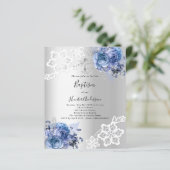 Papier Dentelles bleu argenté invitation au baptême (Debout devant)