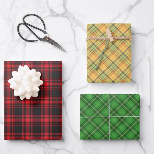 Papier d'enveloppement à plaid rouge, vert, jaune  (Recto)