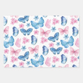 Papier d'enveloppement bleu aquarelle papillon (Devant 3)