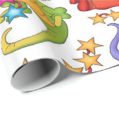 Papier d'enveloppement cadeau pour dragons colorés (Coin rond)