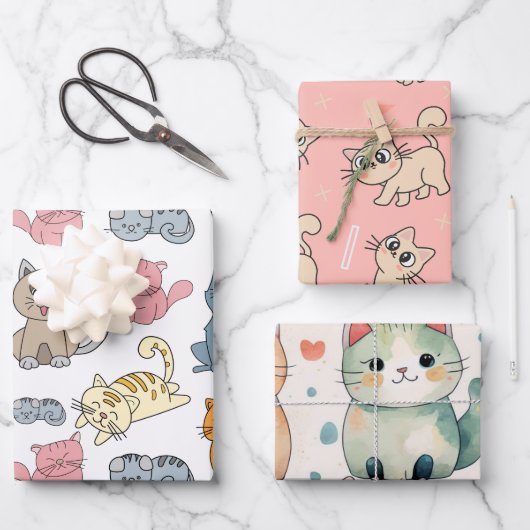 Papier d'enveloppement de chats mignon, Papier cad (Recto)