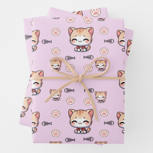 Papier d'enveloppement de chats roses (En situation)