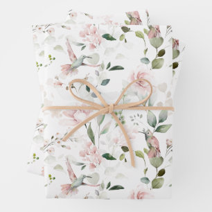 Papier d'enveloppement de colibri rose et floral