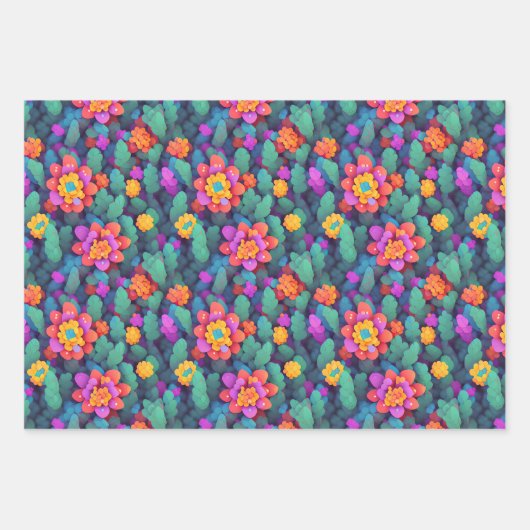 Papier d'enveloppement de fleurs - Voxel multicolo (Devant 3)