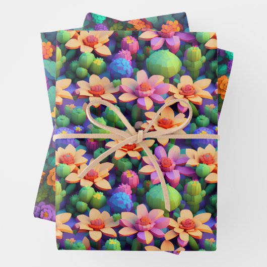 Papier d'enveloppement de fleurs - Voxel multicolo (En situation)