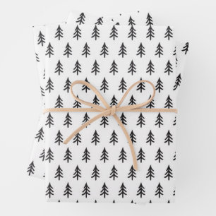 Papier d'enveloppement de Noël de pin blanc noir