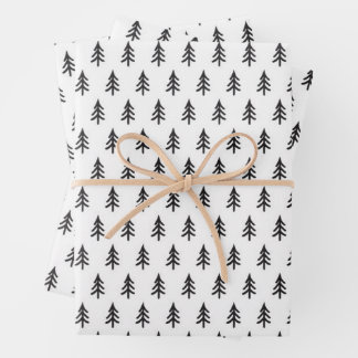 Papier d'enveloppement de Noël de pin blanc noir