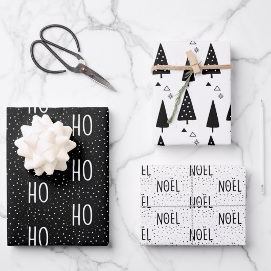 Papier d'enveloppement de Noël noir et blanc (Recto)