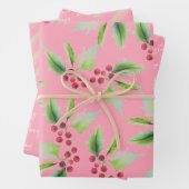 Papier d'enveloppement de Noël rose aquarelle uniq (En situation)