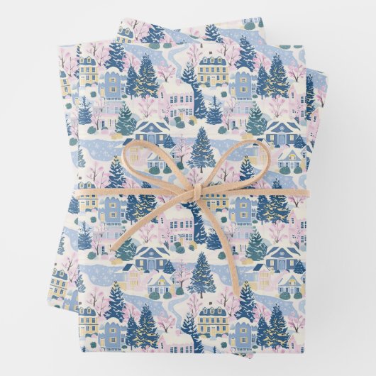 Papier d'enveloppement de Noël rose et bleu (En situation)