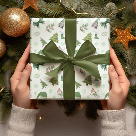 Papier d'enveloppement de Noël rose et vert