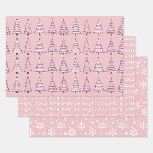 Papier d'enveloppement de Noël rose série de 3 (Lot)