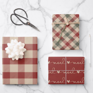Papier d'enveloppement de Noël rustique rouge, tan