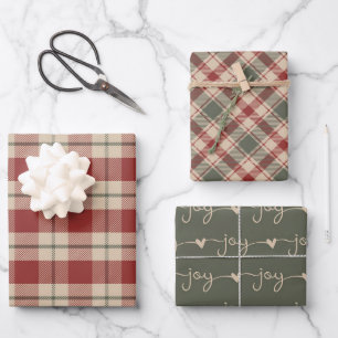 Papier d'enveloppement de Noël rustique rouge, tan