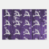 Papier d'enveloppement de rennes de Noël violet ru (Devant 3)