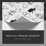 Papier d'enveloppement d'icônes du jour de mariage<br><div class="desc">Faites chaque cadeau mariage, fiançailles ou anniversaire encore plus spécial avec ce papier d'emballage romantique. L'élégant design en noir et blanc présente une collection d'icônes mariages charmantes dessinées à la main, de la voiture mariage aux anneaux et au gâteau mariage, qui racontent toutes une belle histoire d'amour. Cette enveloppe cadeau...</div>