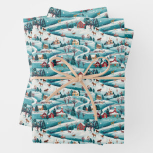 Papier d'enveloppement du village de Noël