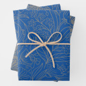 Papier d'enveloppement floral moderne gris bleu (En situation)