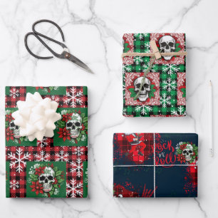 Papier d'enveloppement gothique de Noël avec crâne