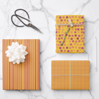 Papier d'enveloppement jaune et orange série de 3