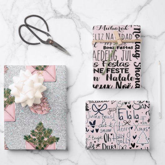 Papier d'enveloppement rose moderne de vacances (Recto)