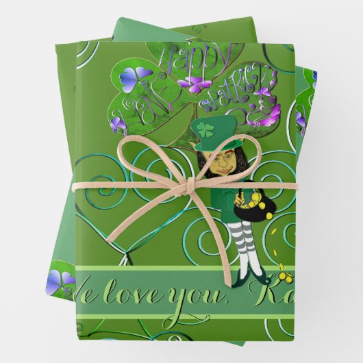 Papier d'enveloppement Shamrock Leprechaun de St.  (En situation)