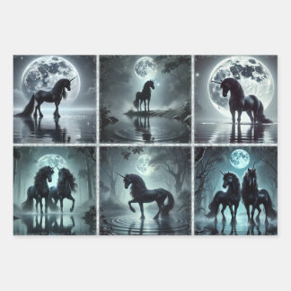 Papier d'enveloppement Unicornes de minuit