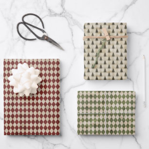 Papier d'enveloppement vert d'olive de Noël rustiq