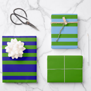 Papier d'enveloppement vert et bleu en herbe rayée