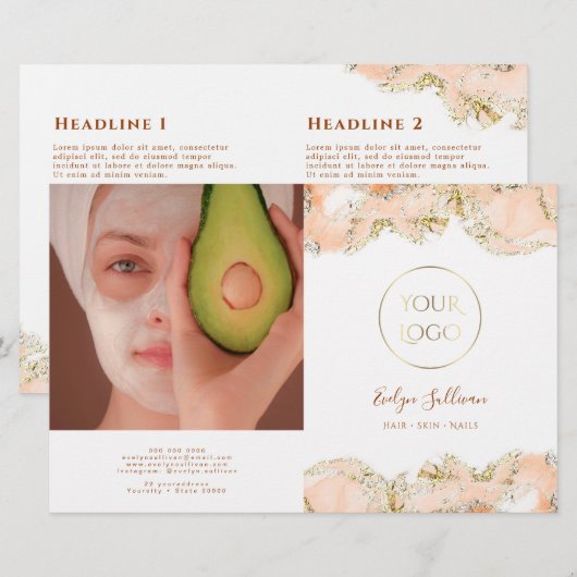 Papier dépliant biface au design marbré pêche (Devant / Derrière)