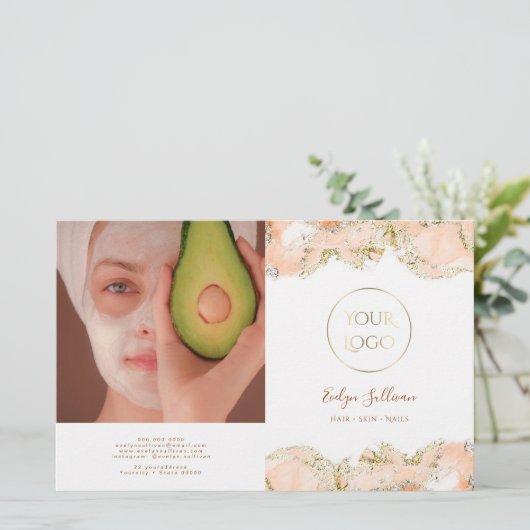 Papier dépliant biface au design marbré pêche (Debout devant)