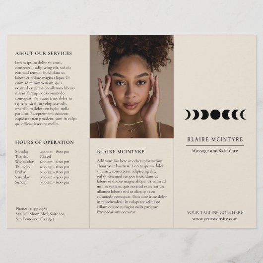 Papier Dépliant triptyque élégant Phases de lune Beige Mo (Devant)