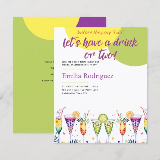 Papier Dernier Fiesta Cocktails Fête des mariées Bachelor (Devant / Derrière)