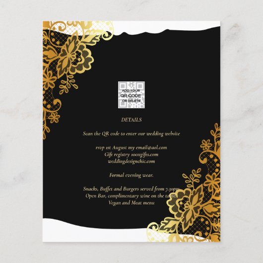 Papier DERNIÈRE OR Noir All-in1 Mariage INVITER QR Code (Dos)