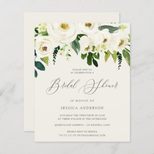 Papier Des roses blanches sur une invitation budgétaire d