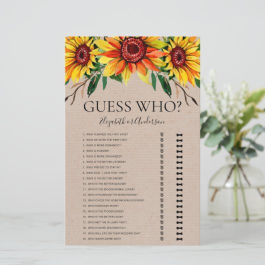 Papier Des Tournesols Rustiques Devinez Qui Fête des mari (Debout devant)