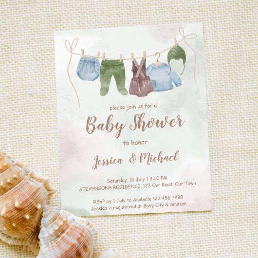 Papier Des vêtements budget sur une ligne baby shower inv