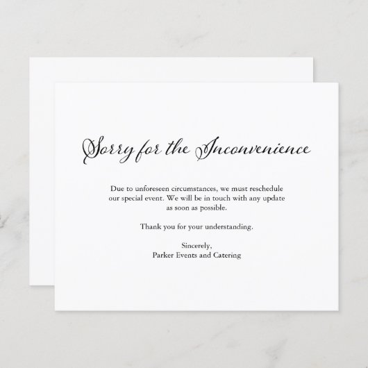 Papier Désolé  | BUDGET Élégant Faire-part d'annulation (Devant / Derrière)